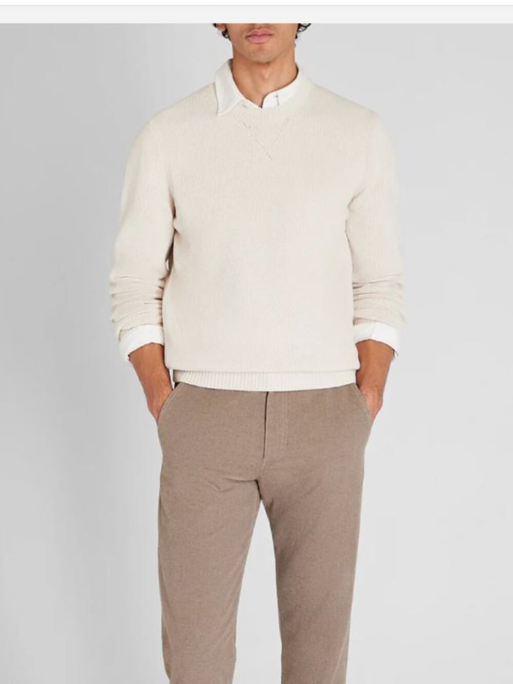 Club Monaco Men's Chenille Sweater Large Ivory White Crew Neck Pullover Knit Top